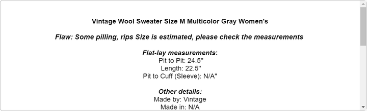 Vintage Wool Sweater Size M Multicolor Gray Women's