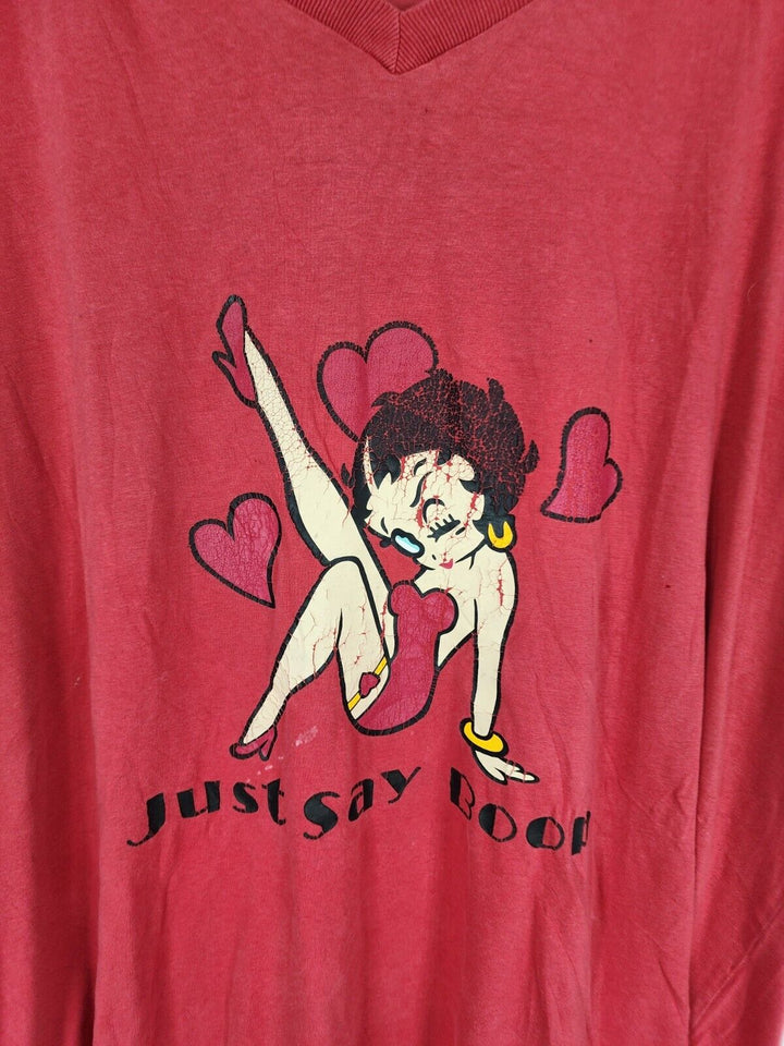 Vintage Faded Y2K Betty Boob Just Say Boop Red T-shirt Size XXL