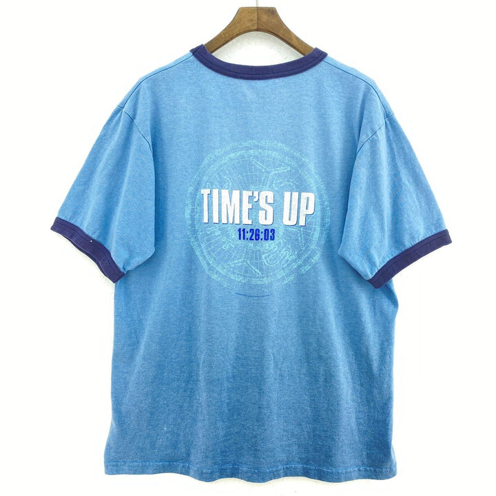 Vintage1970s Graphic Ringer Time's Up Spell Out Ringer Blue T-shirt Size M