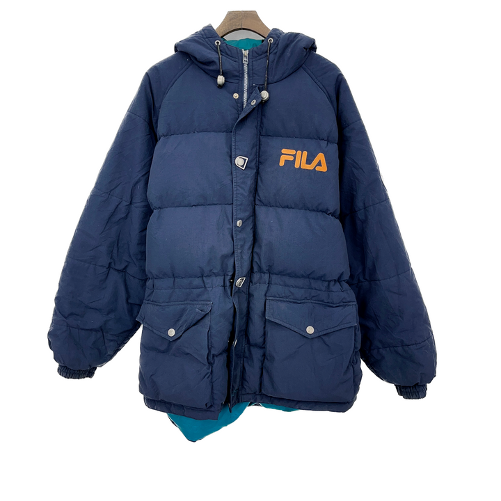 Vintage Fila Full Zip Insulated Navy Blue Hooded Jacket Size XL