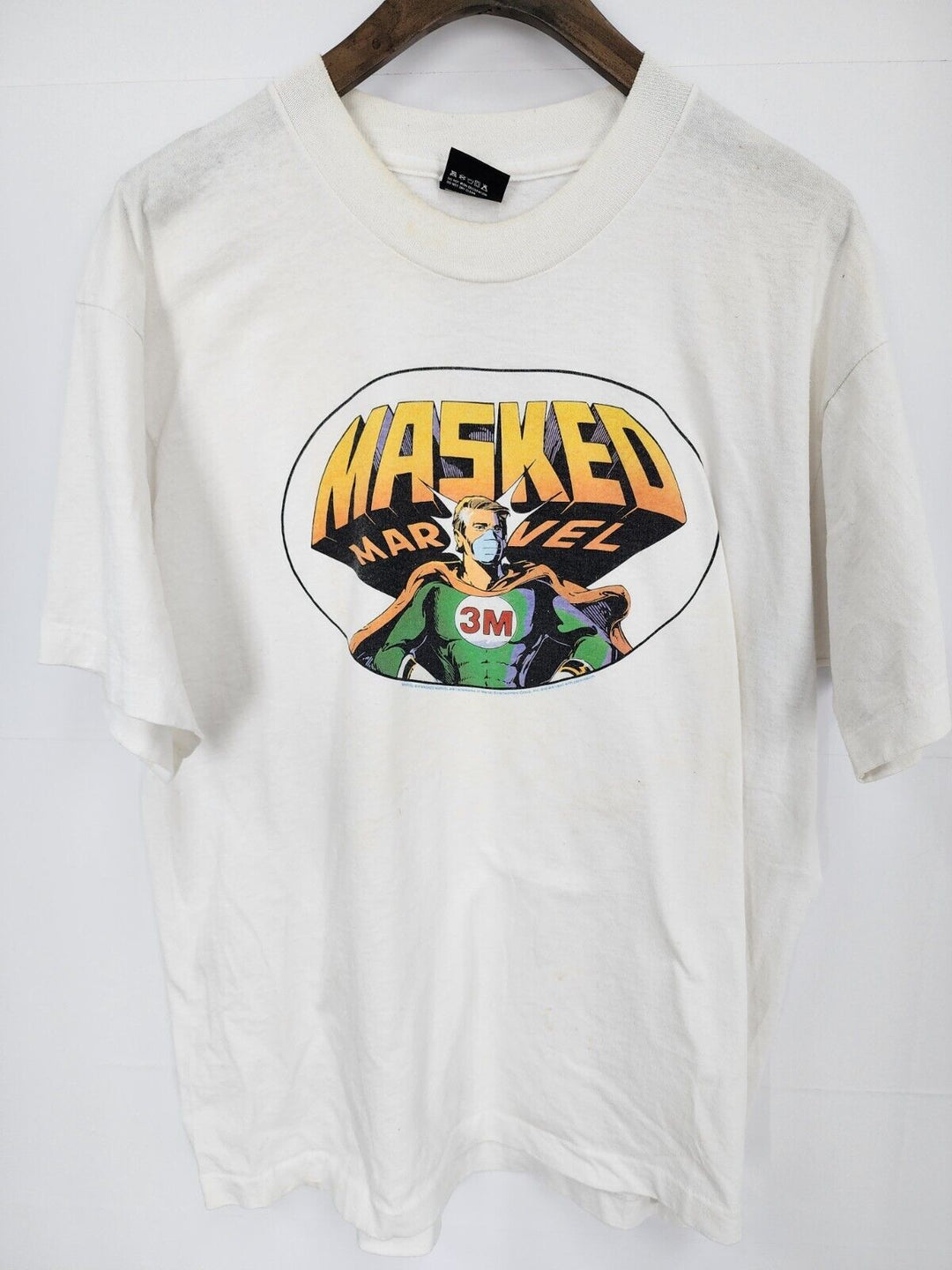 Vintage Screen Stars The Masked Marvel T-Shirt Men XL Single Stitch White USA