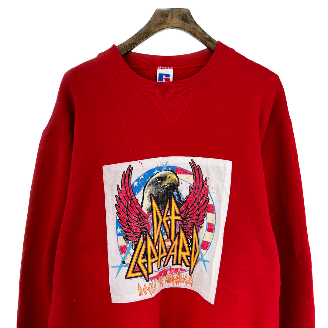 Vintage Def Leppard Rocks The Americas Graphic Russell Sweatshirt Crewneck Red Size M