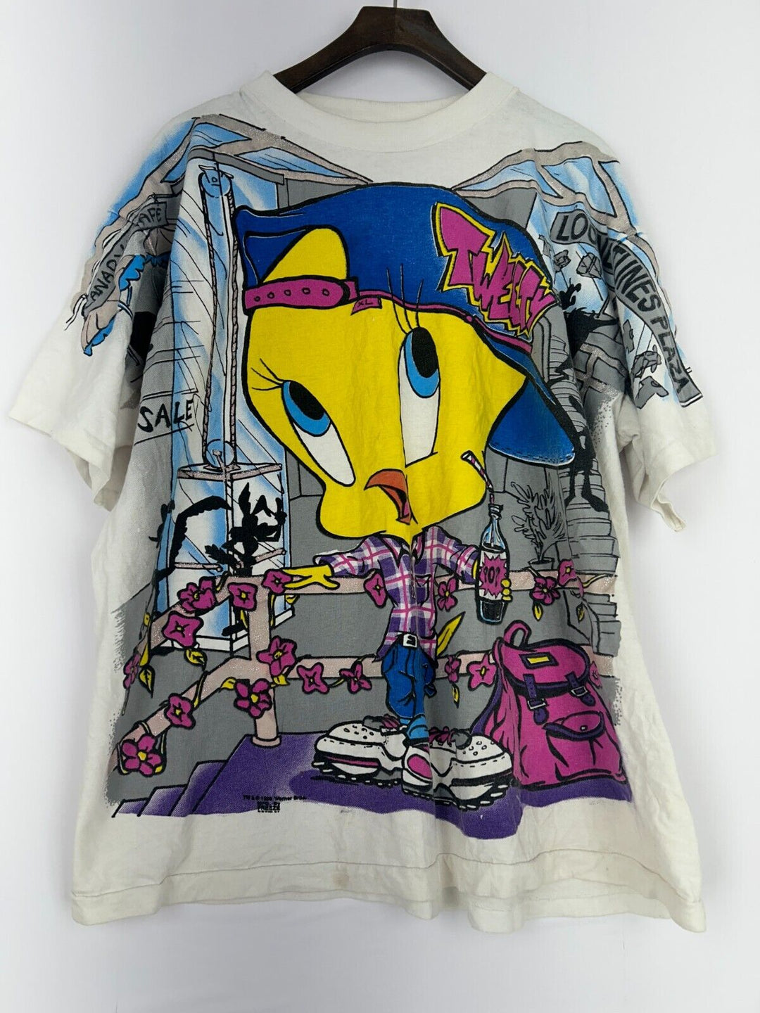 Vintage 1995 FREEZE Looney Tunes Tweety All Over Print T-Shirt Men’s L