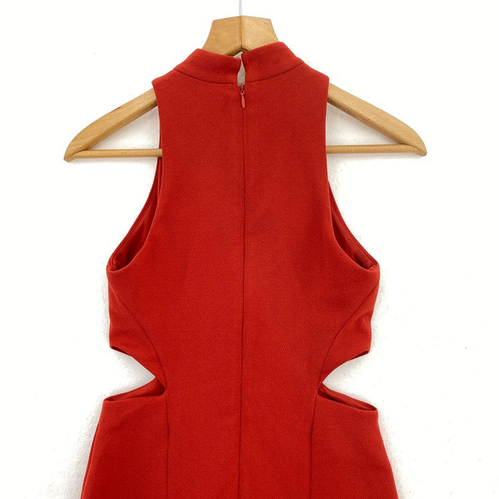 Topshop Bodycon Asymmetric Hem Red Dress With Cut Out Detail
