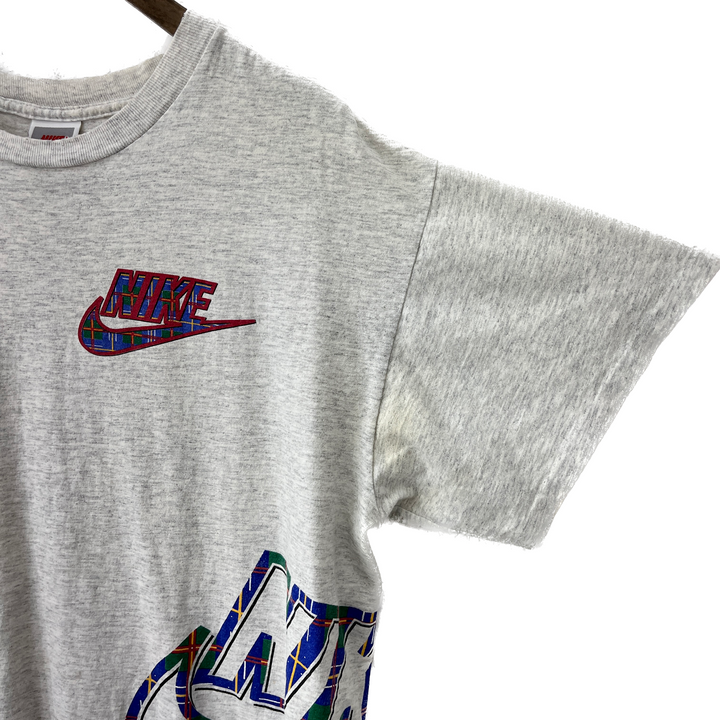 Vintage Nike Spellout Gray Tag Big Swoosh Wrap Around Print Gray T-shirt L USA