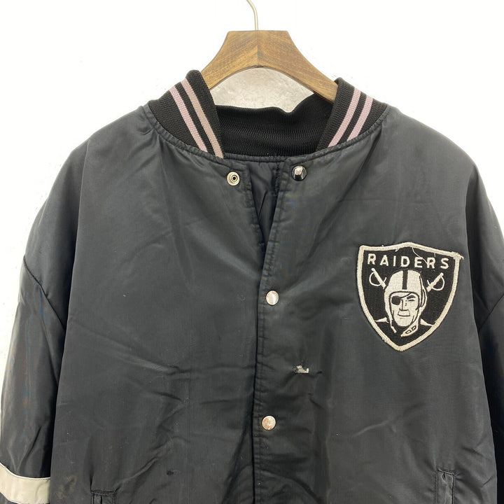 Vintage Oakland Raiders Chalkline Eaze-E Spell Out Bomber Jacket Size L NFL