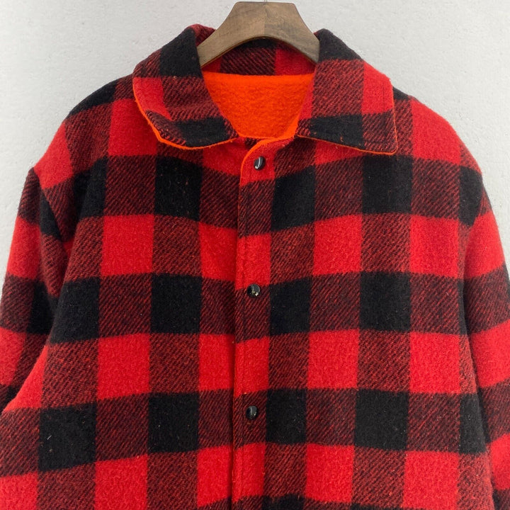 Red Black Gingham Flannel Reversible Snapped Shirt Jacket Size M