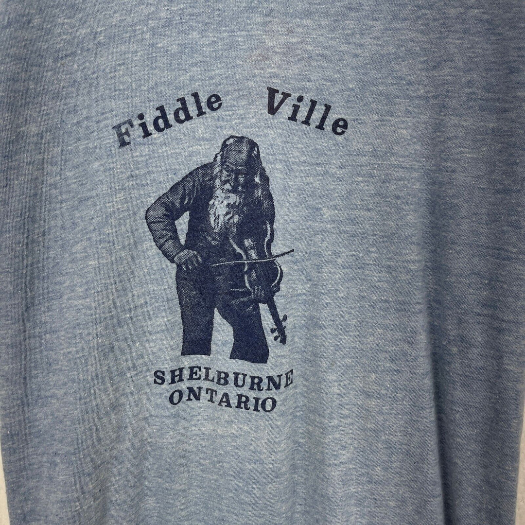 Vintage Fiddle Ville Shelburne Ontario Blue T-shirt Size XL Single Stitch