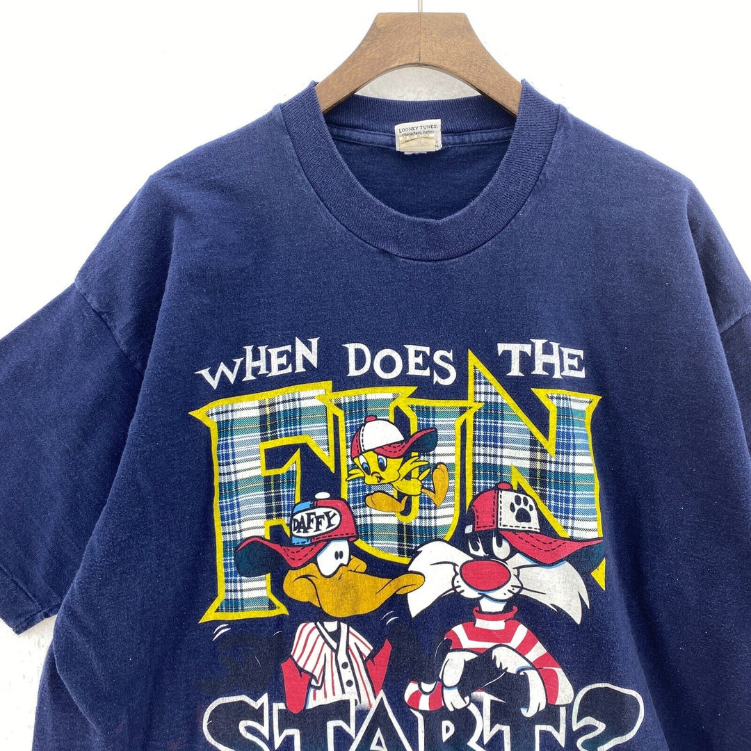 Looney Tunes Sylvester Tweety 1997 T-shirt Size XXL Blue Navy Single Stitch