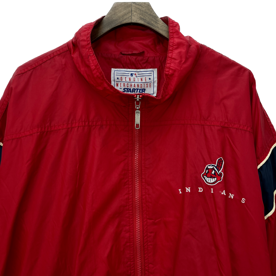 Vintage Starter Cleveland Indians Baseball Windbreaker Jacket Red Size XL MLB