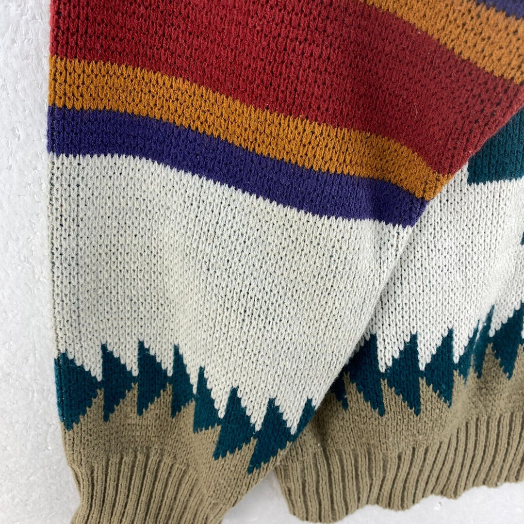 Vintage Aztec Print Crewneck Beige Knit Sweater Size M