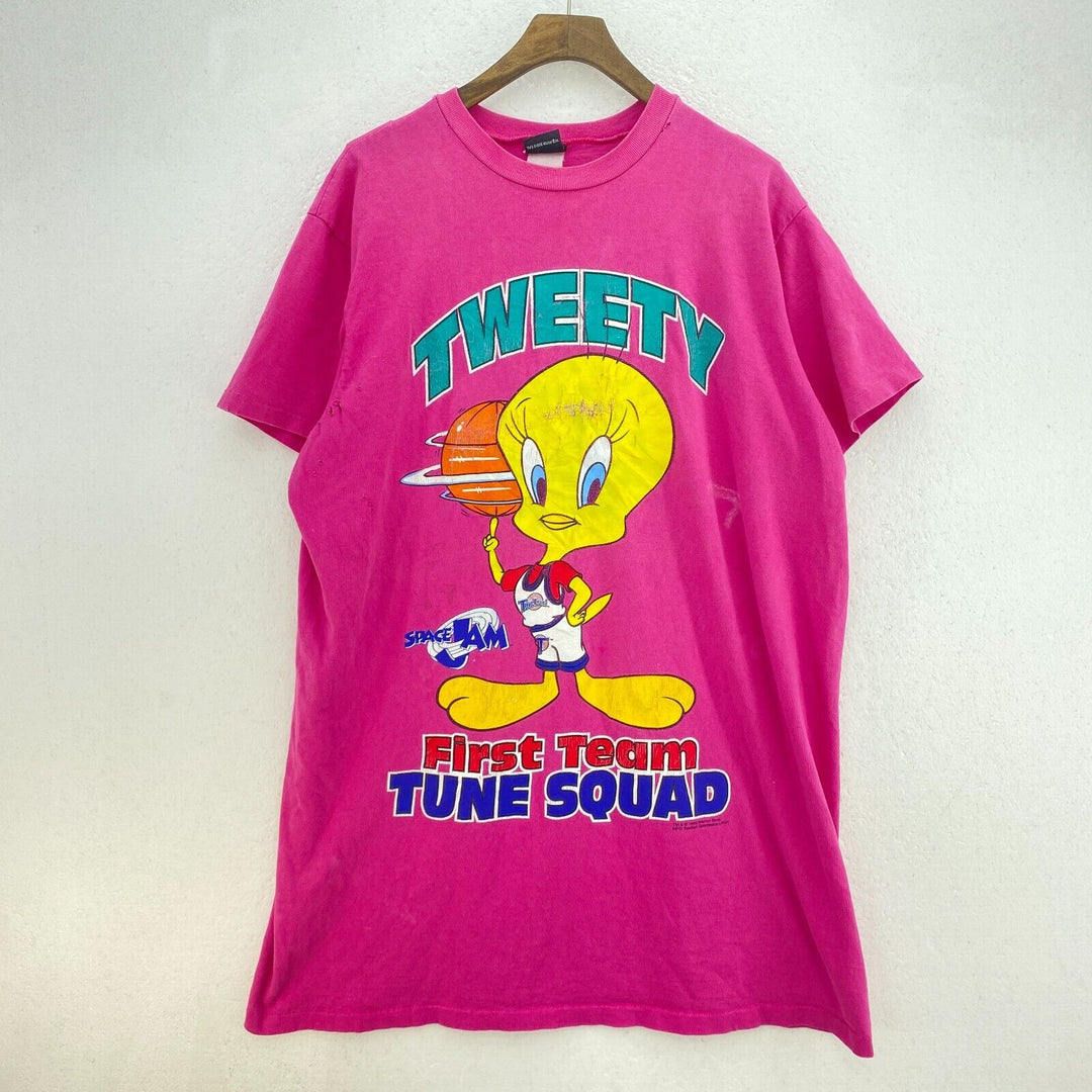 Vintage Warner Bros Tweety Bird Slyvester 1996 Graphic Print Pink T-shirt Size M