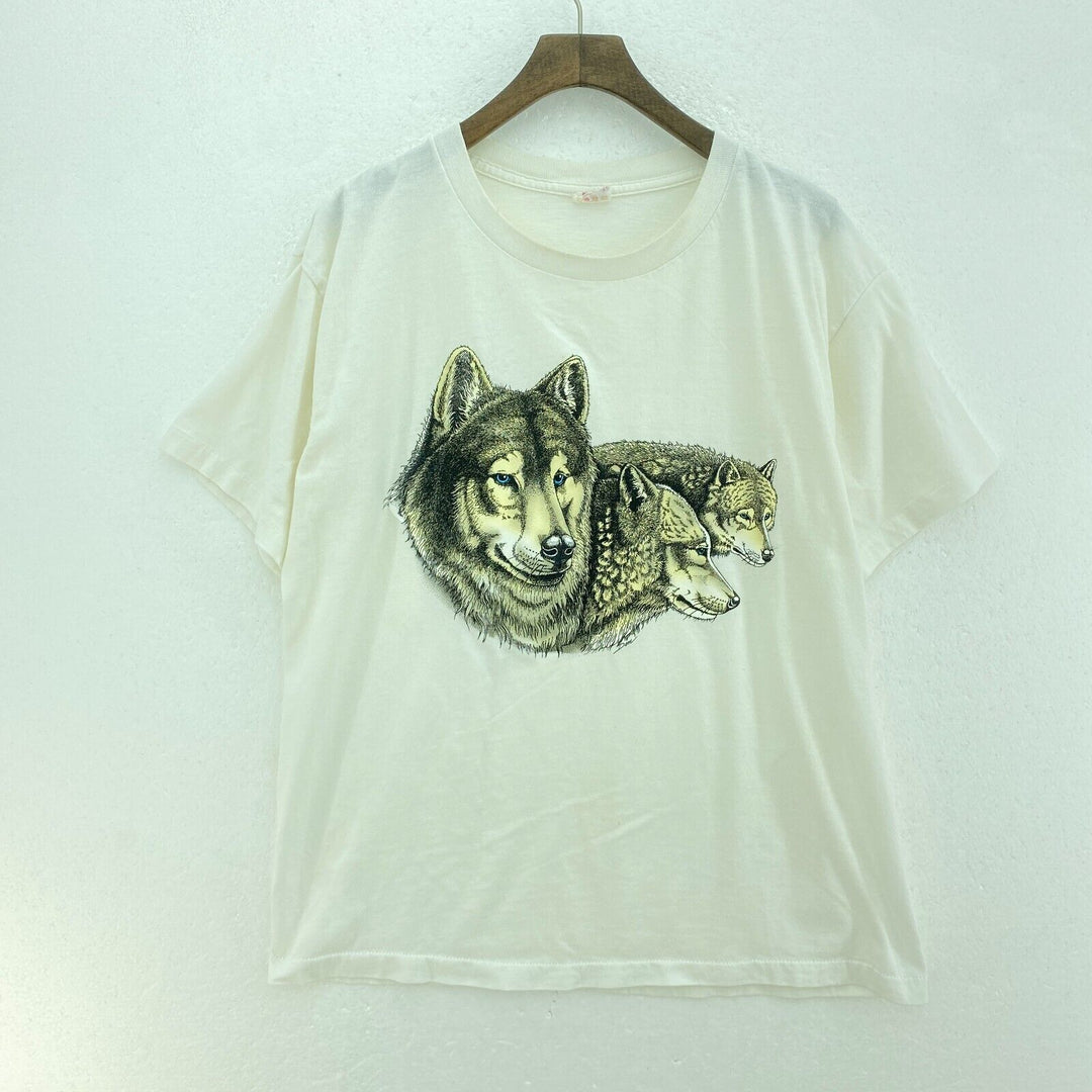 Vintage Wolves Wild Life White T-shirt Size XL Single Stitch