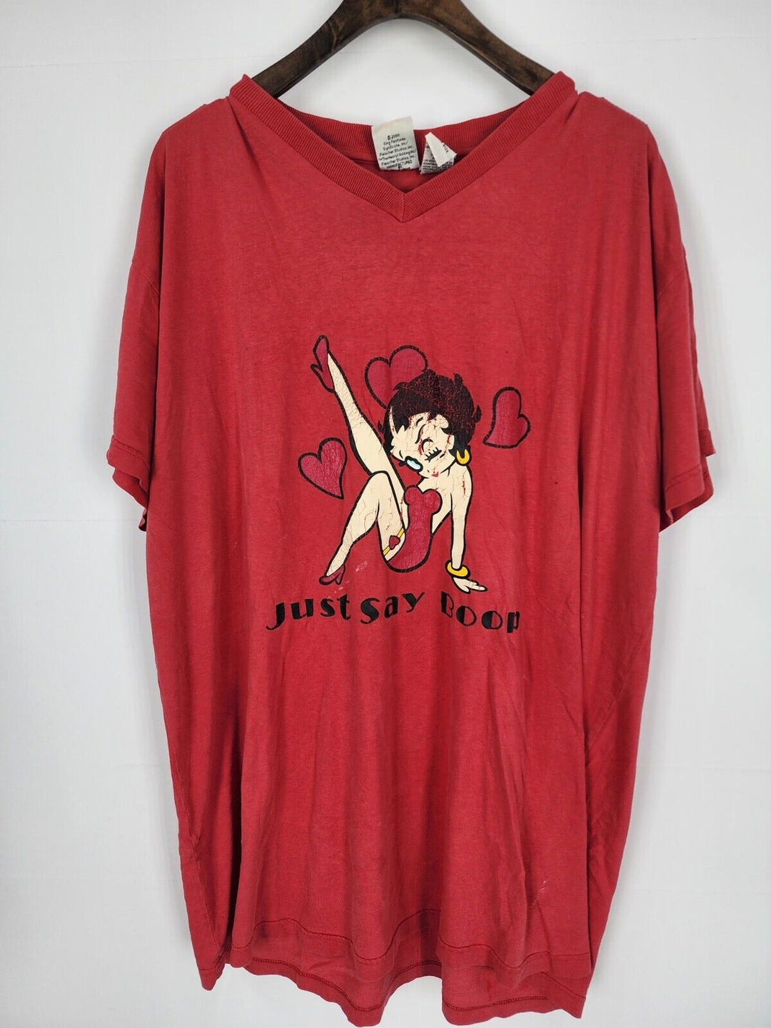 Vintage Faded Y2K Betty Boob Just Say Boop Red T-shirt Size XXL