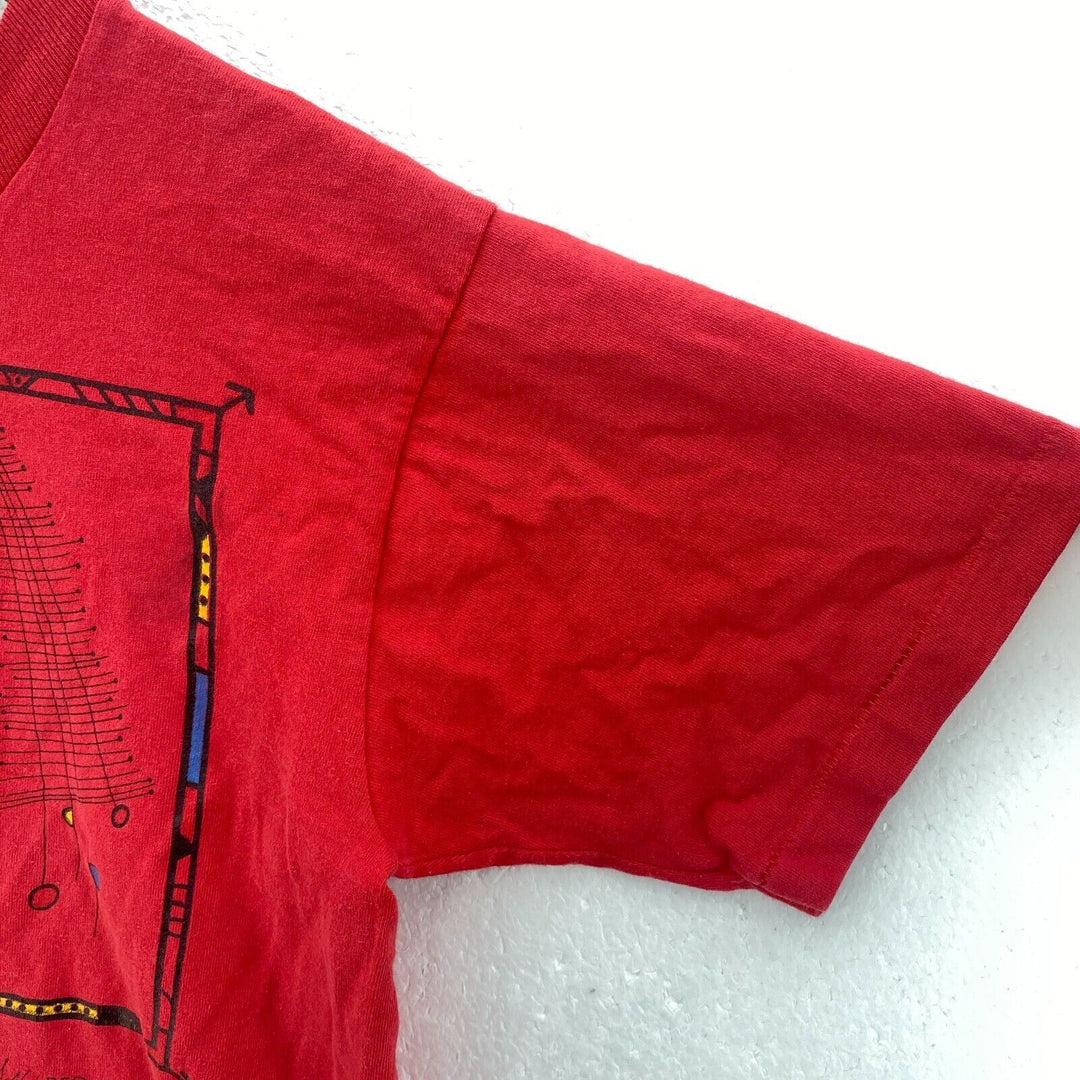 Vintage Red Crane Art Print Red T-Shirt Size M Single Stitch