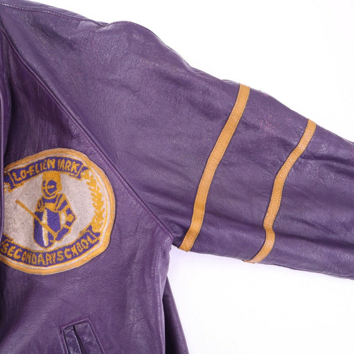 Vintage Leather Jacket Size 40 Purple Russell Knights Embroidered School Logo