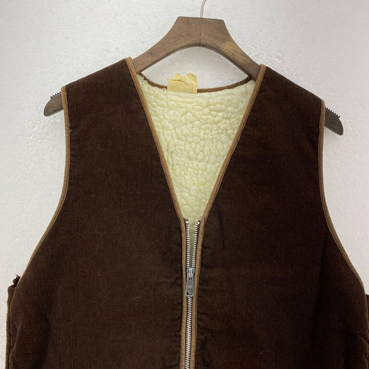 Vintage Brown Corduroy Sherpa Full Zip Vest Jacket Size L
