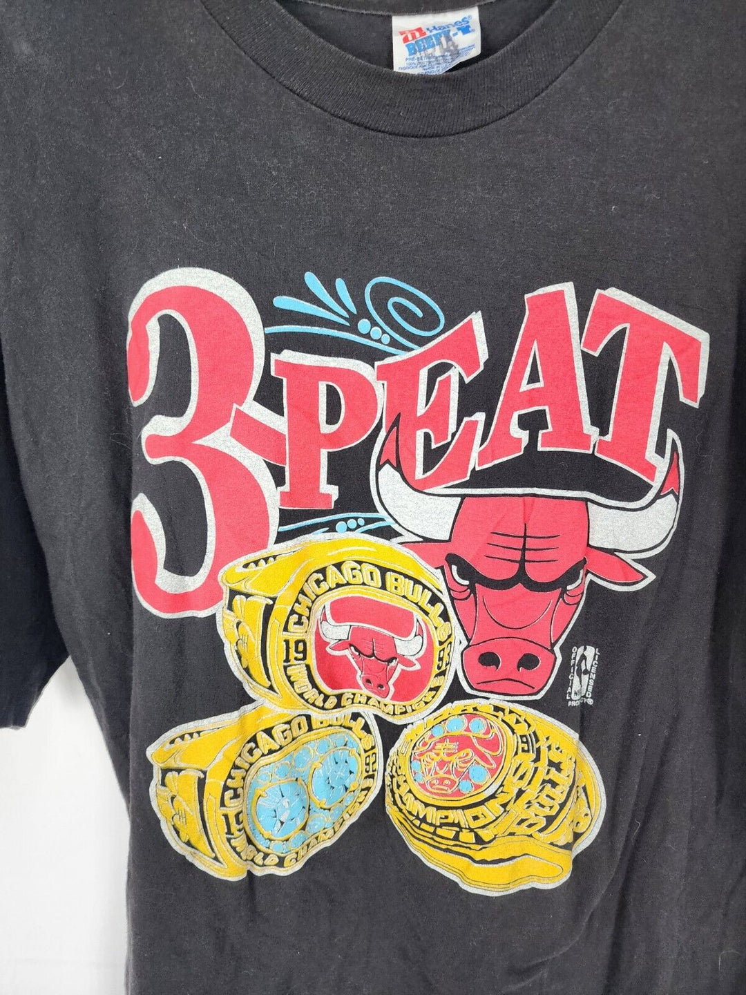 Vintage Chicago Bulls "3-Peat" T-Shirt Black Size XL