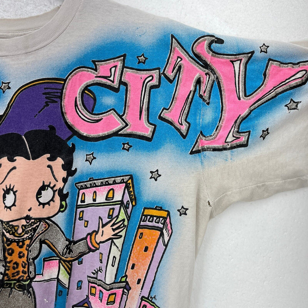 Vintage Betty Boop City Graphic Print White T-shirt Size S