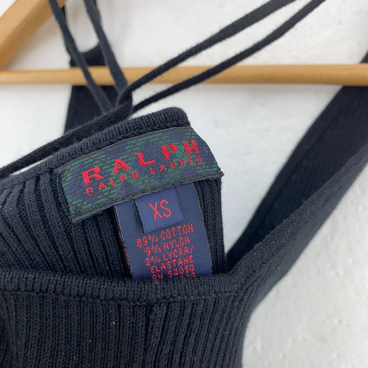 RALPH LAUREN Black Criss Cross Straps Knit Top NWT Size XS