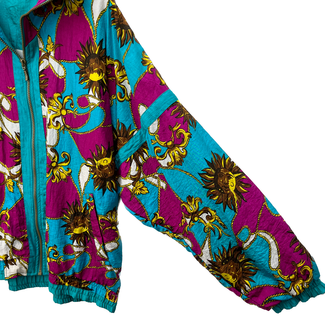 Vintage Bold Spirit Women's All Over Print Floral Windbreaker Jacket Size L Blue
