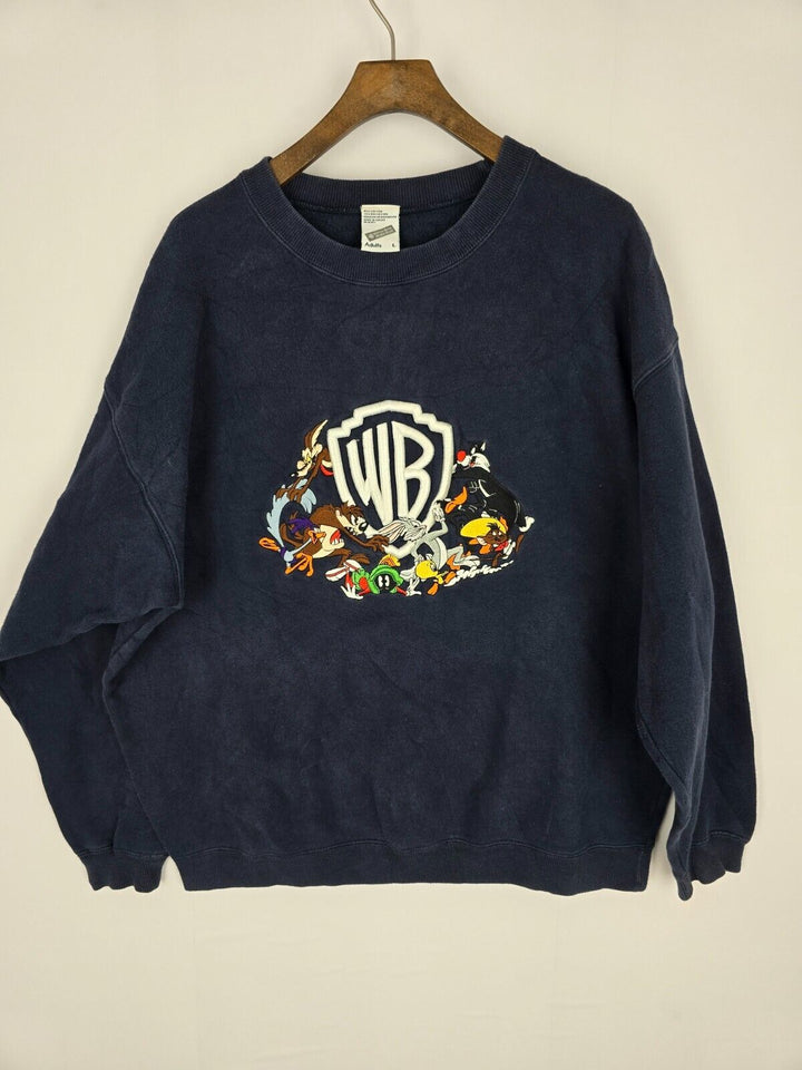 Vintage Looney Tunes Squad Embroidered Crew Neck Sweatshirt 1990s Size L Blue