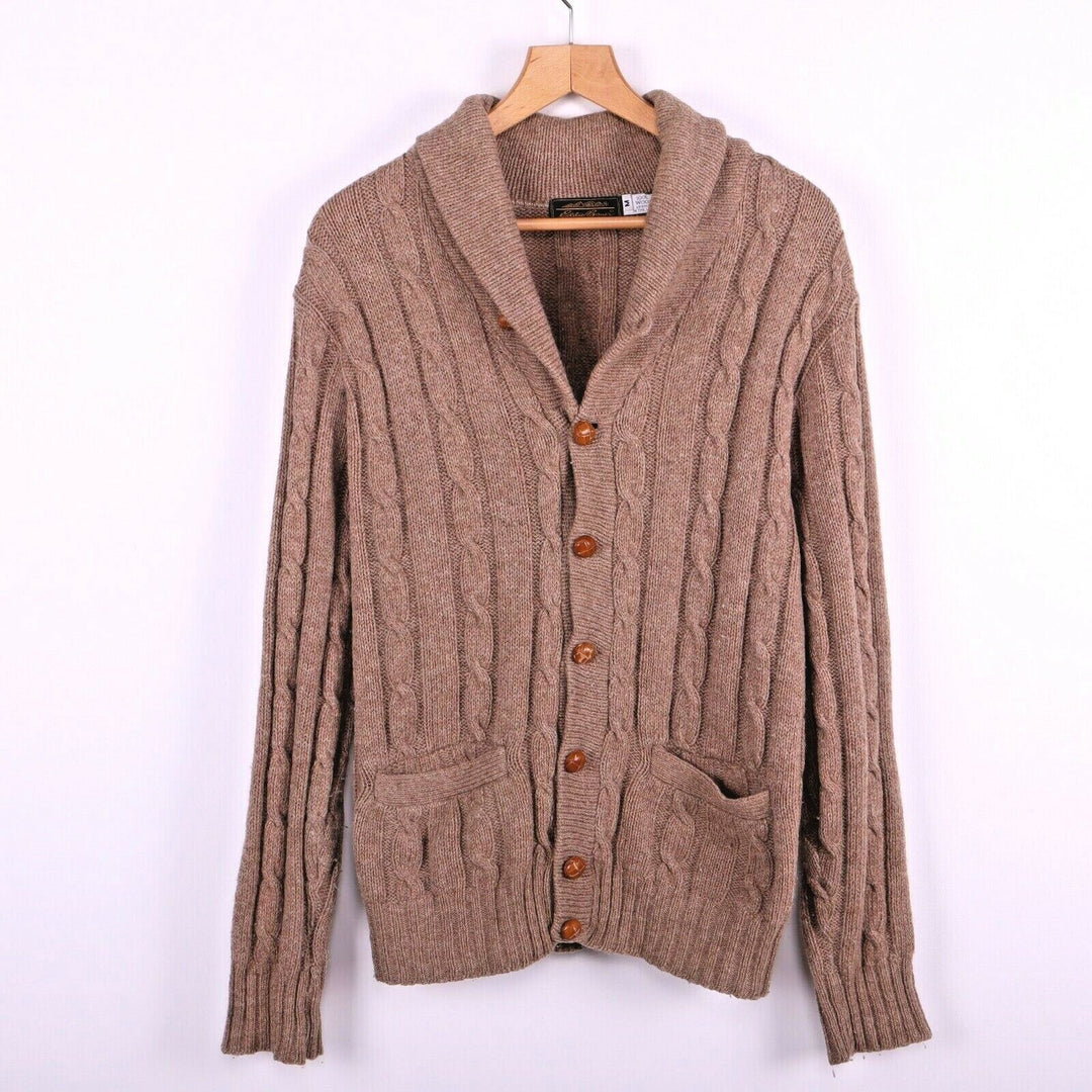 Eddie Bauer Vintage Wool Cable Knit Brown Button Up Cardigan Size M