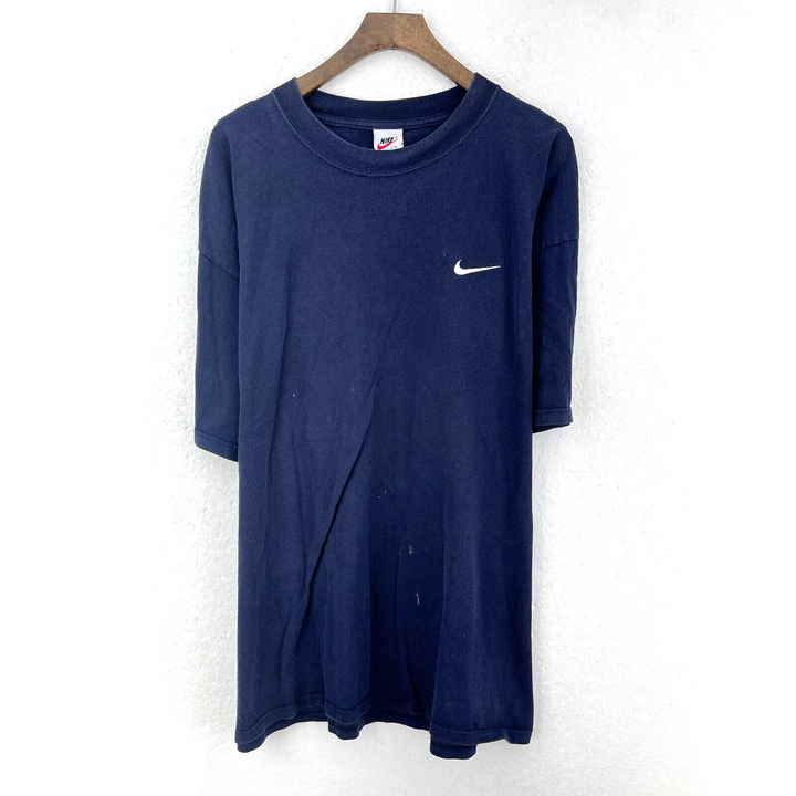 Vintage Nike Small Swoosh Printed Navy Blue Round Neck T-shirt Size L