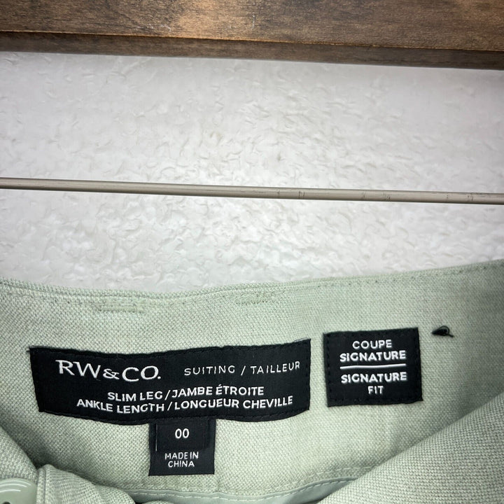 RW&CO Sage Green Mid Rise Tie Taper Pant Size 00