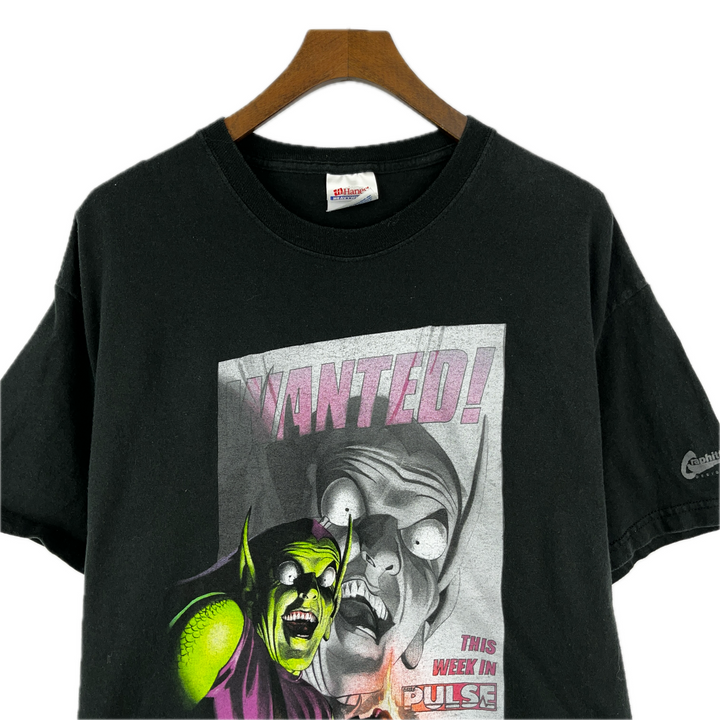 Vintage Green Goblin WANTED T-Shirt Mens L Black Marvel Y2K 2004