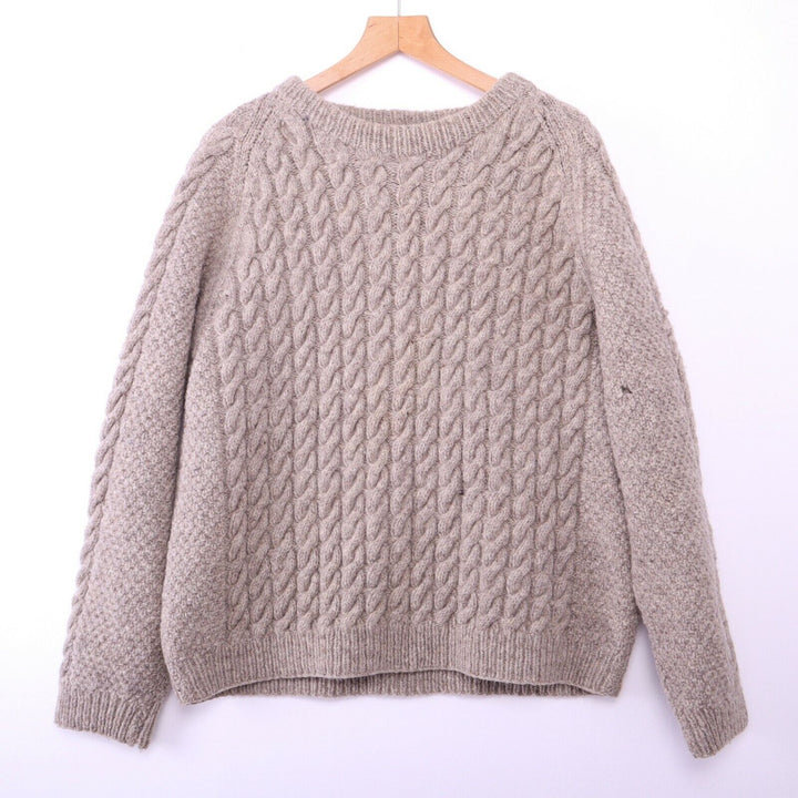 Vintage Cable Knit Wool Sweater Pullover Size XL Beige 90s