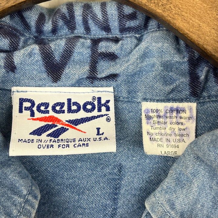 Vintage Reebok Coca Cola Denim Blue Button Up Shirt Size L