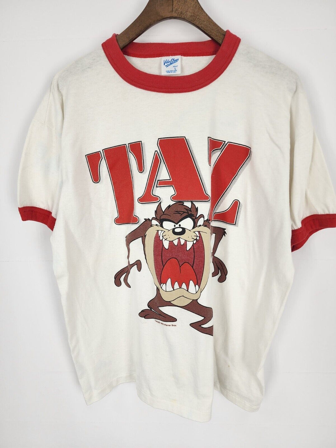 Vintage 1992 Warner Bros Looney Tunes Taz Ringer T-shirt White Size L