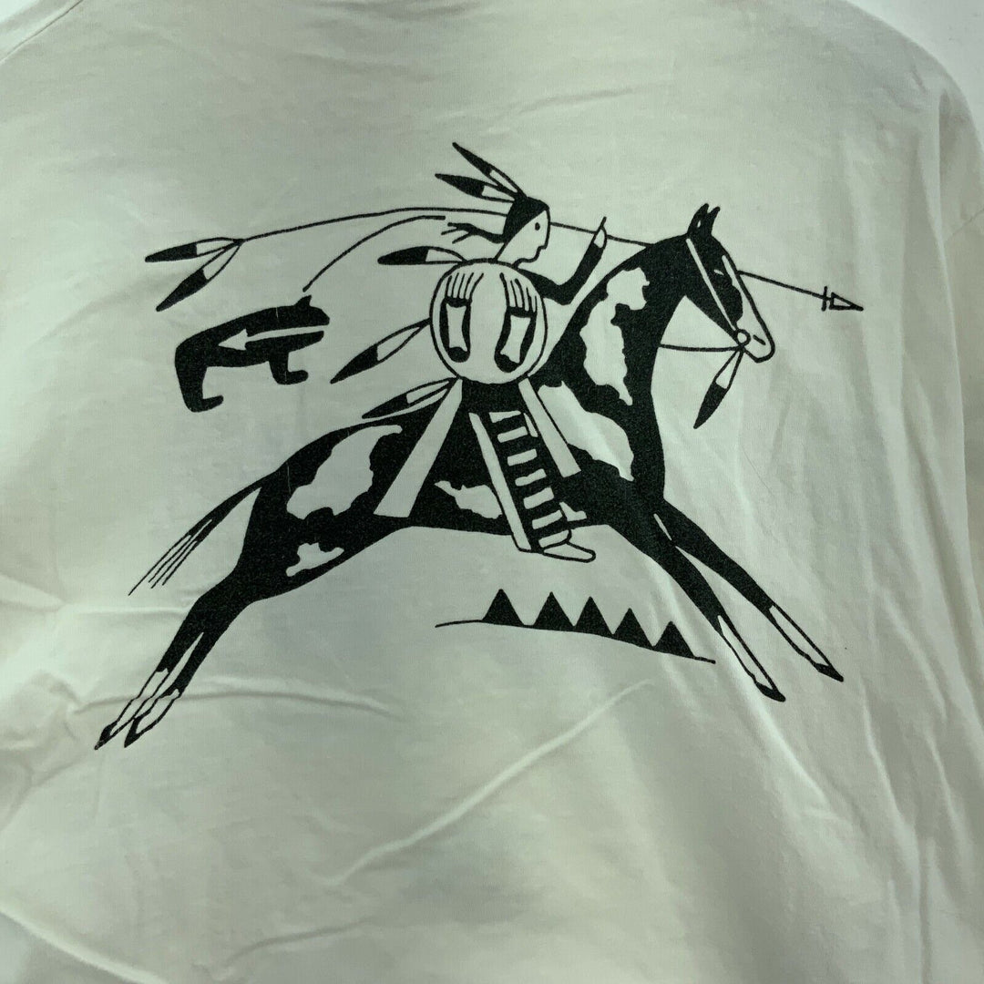 Native American Warrior Riding Horse Vintage White T-shirt Size L Single Stitch