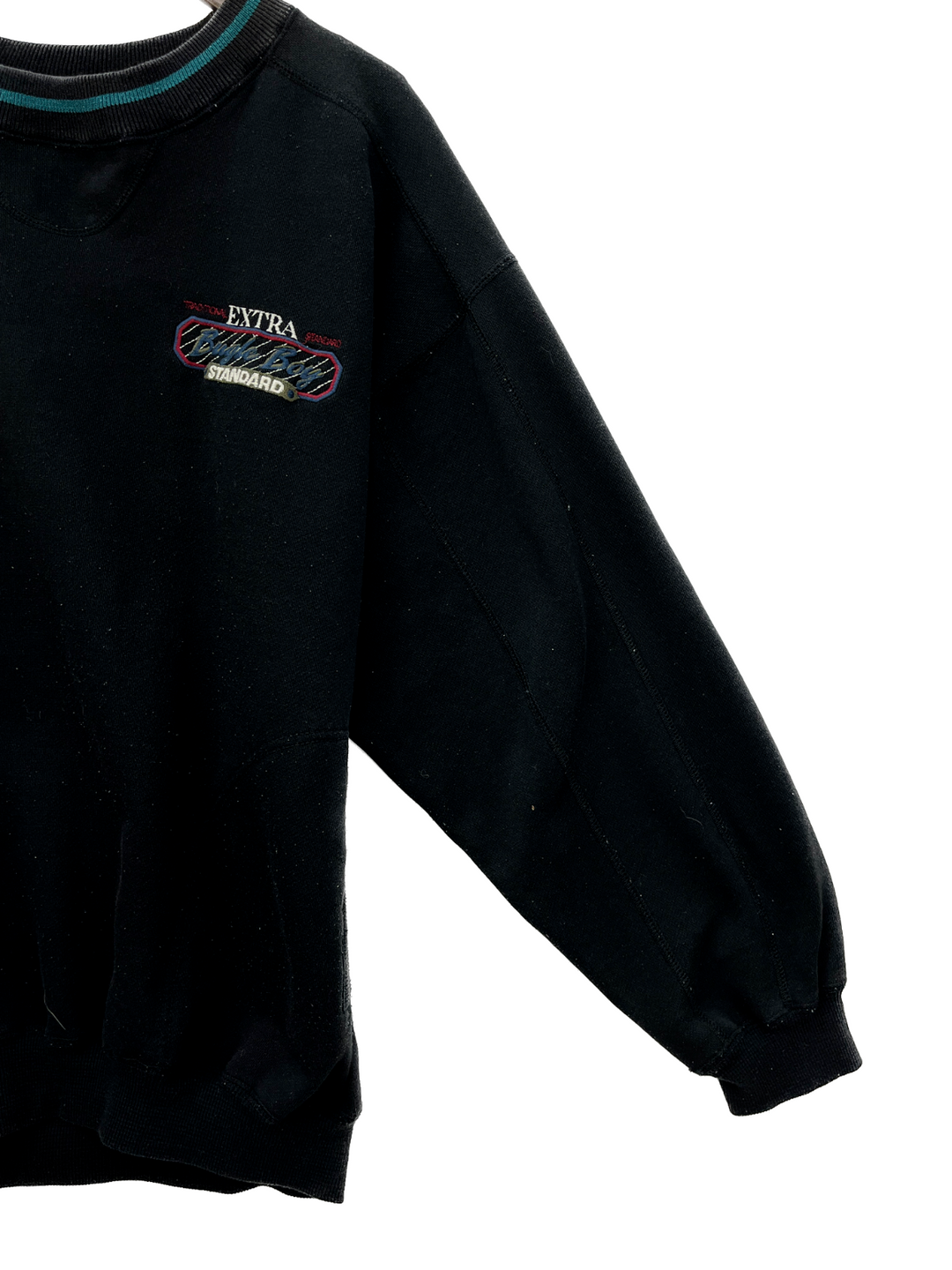 Bugle Boy Extra Standard Embroidered Sweatshirt Size L Black Crew Neck 90s