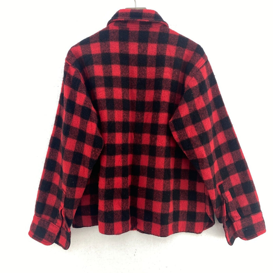 Vintage Wool Red Checked Button Up Shirt Double Pocket Size 16