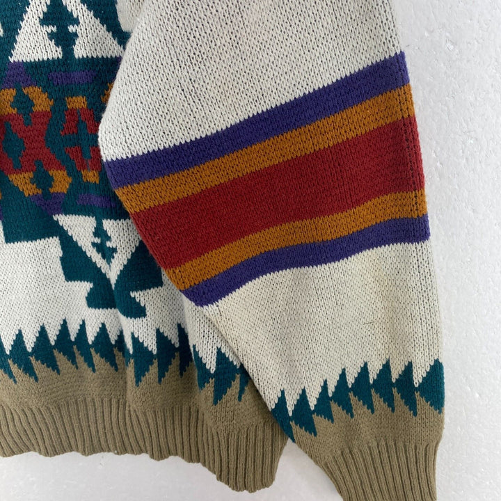 Vintage Aztec Print Crewneck Beige Knit Sweater Size M