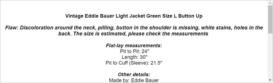 Vintage Eddie Bauer Light Jacket Green Size L Button Up