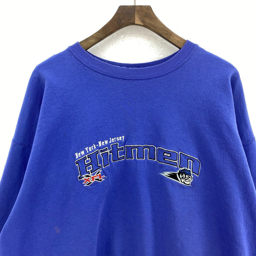 Vintage XFL New Jersey Hitmen Blue Sweatshirt Size M Pullover