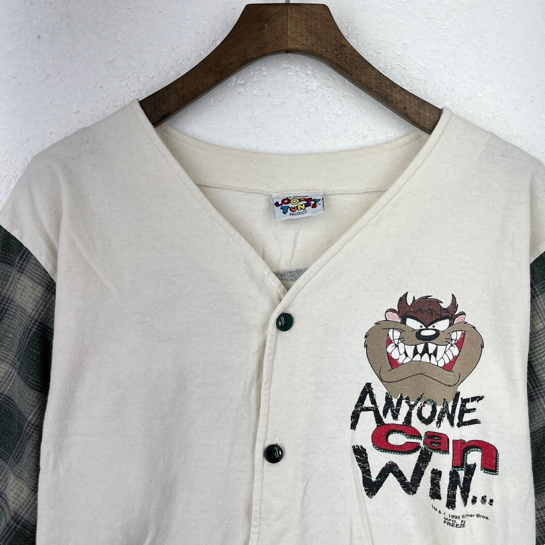 Vintage Anyone Can Win 1995 The Tasmanian Devil White Jersey T-shirt Size L