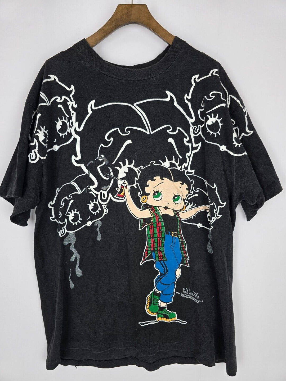 Vintage Betty Boop AOP Black T-shirt Size XL