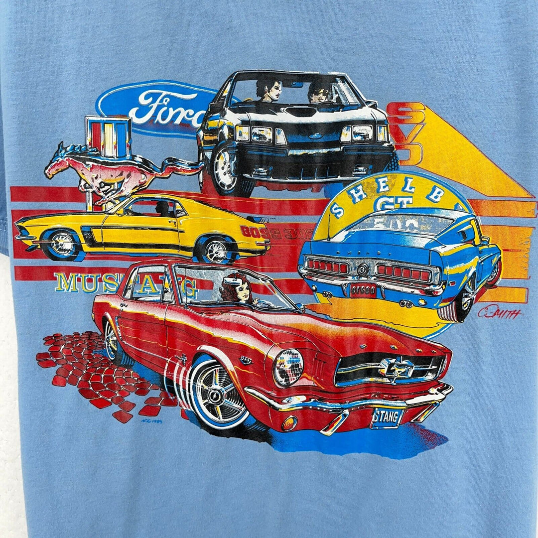 Vintage Ford Mustang Cars Blue T-shirt Size XL