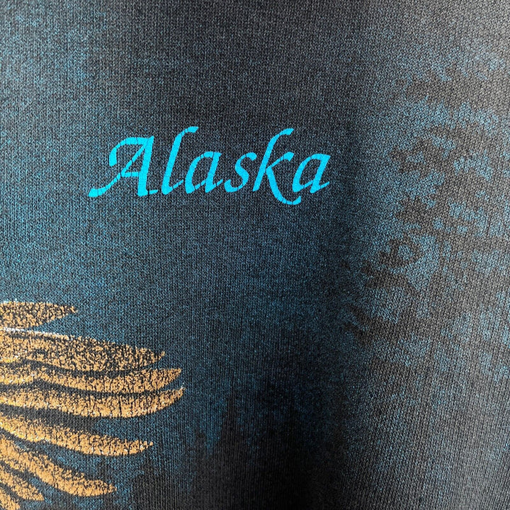 Vintage Alaska Wildlife Eagle Nature All Over Print Black Sweatshirt Size XXL