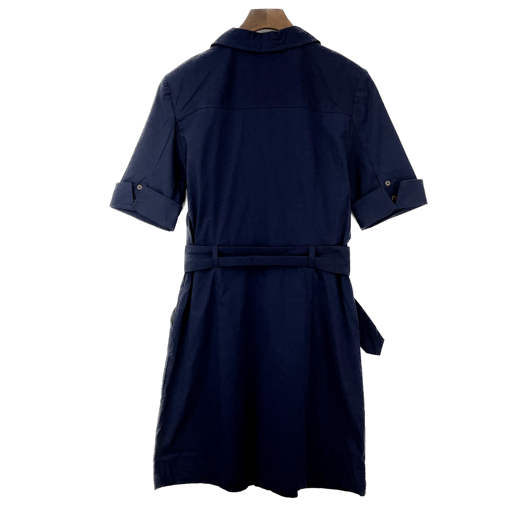 Mango Belted Button Up Navy Blue Old School Shirt Dress Size M NWT