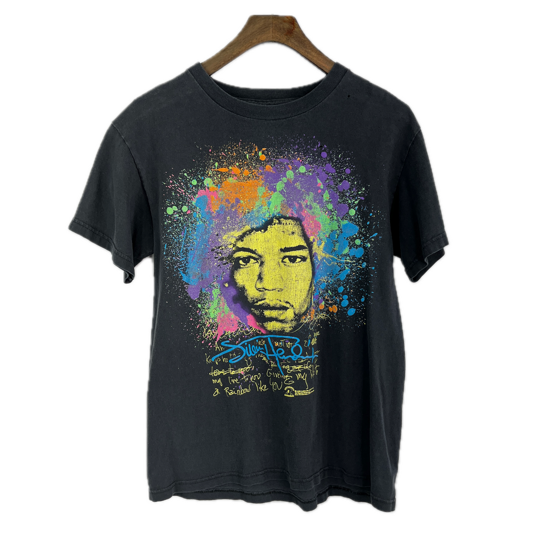 Jimi Hendrix Rainbow Paint Splatter Graphic Black T-shirt Size S