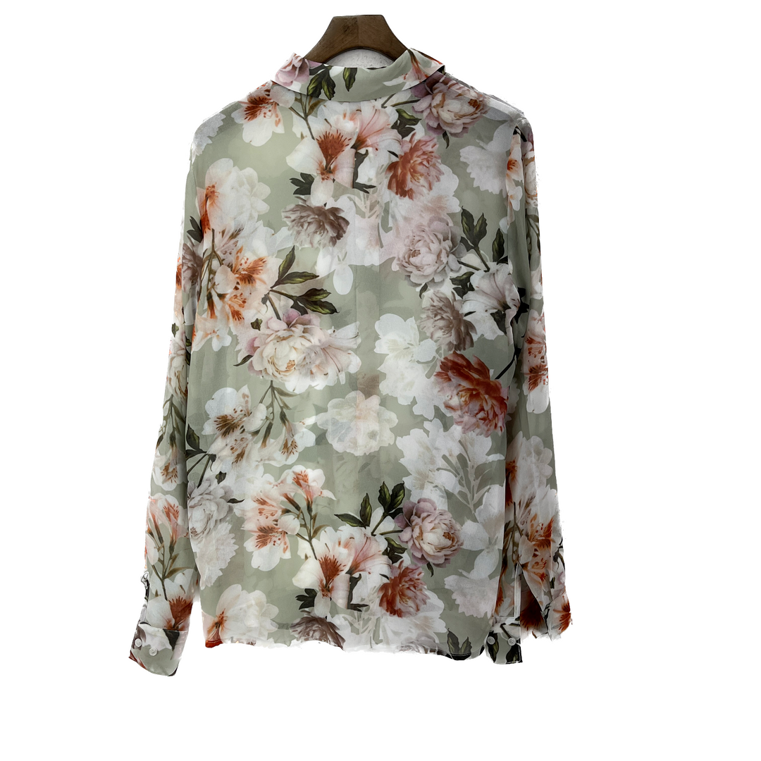 TRISTAN Floral Sheer High Low Green Shirt NWT Size M