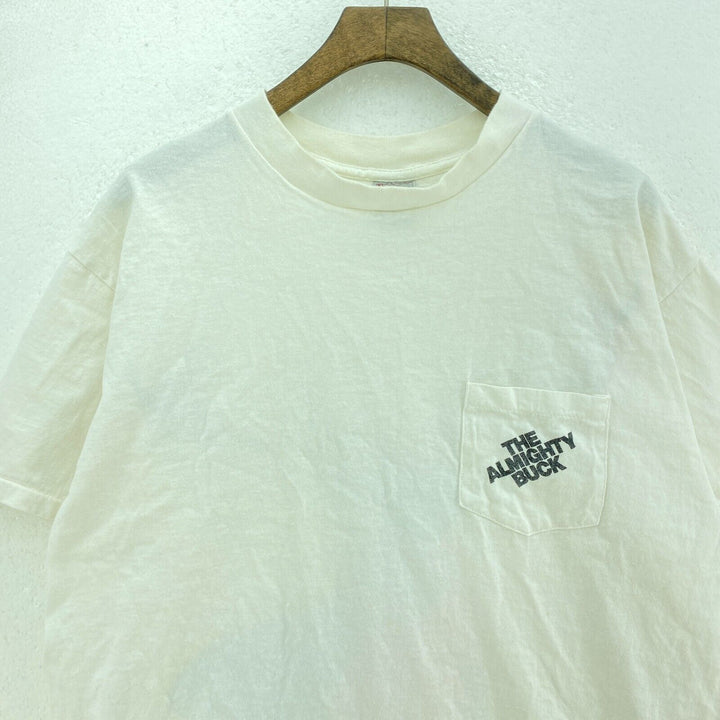 Vintage The Almighty Buck Single Pocket White T-shirt Size XL