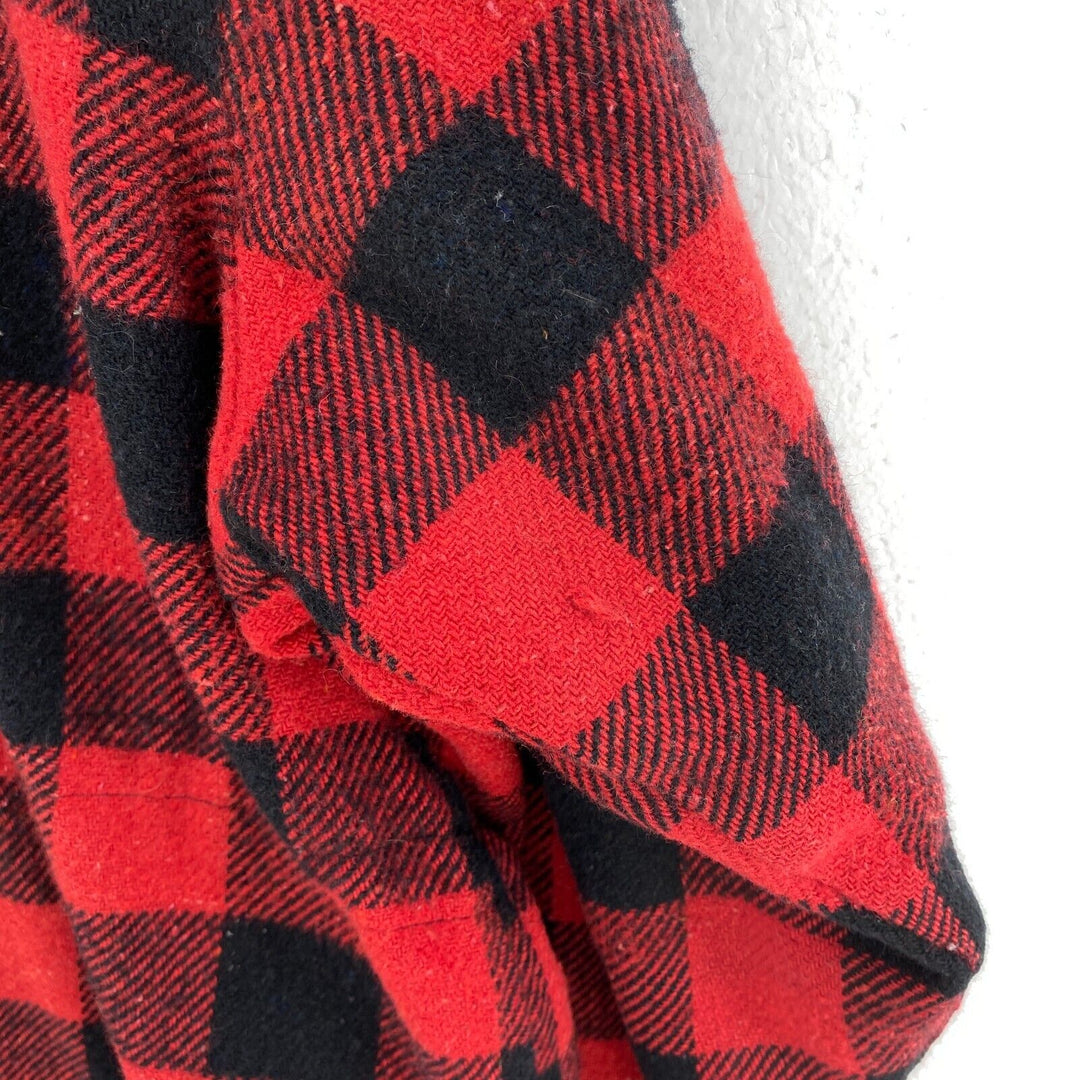 Vintage Wool Red Black Checked Gingham Button Up Insulated Shirt Jacket Size XL
