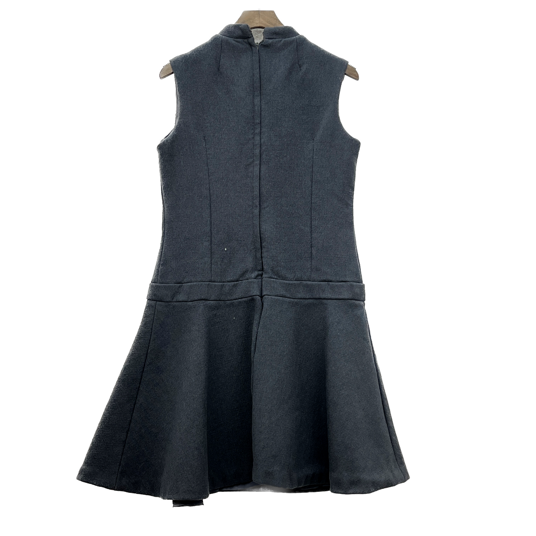 Women's Wool A Line Flared Sleeveless Vintage Dress Size M Gray