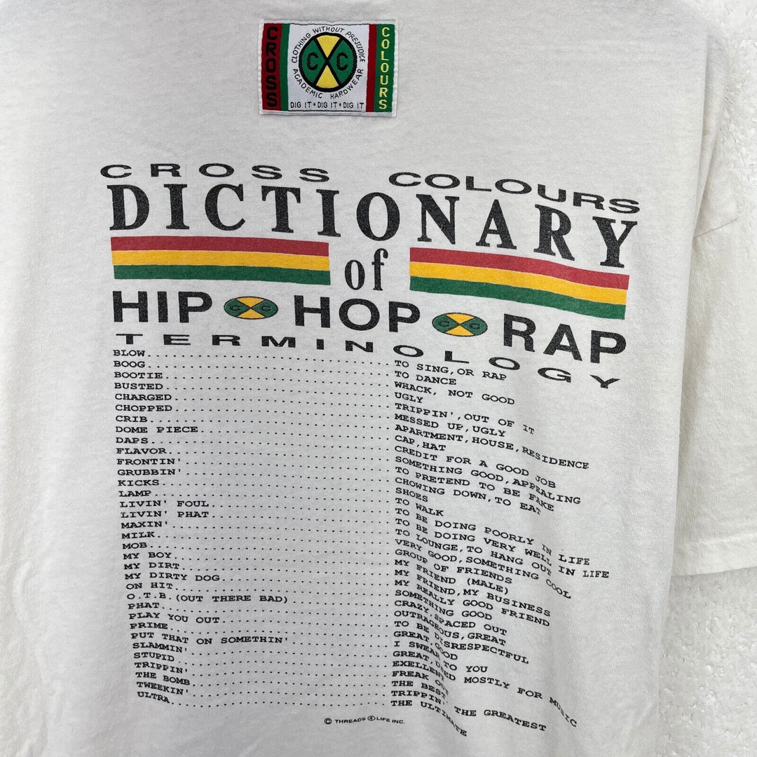 Vintage Cross Colours Dictionary Of Hip Hop Rap Vol 2 White T-shirt Size XL